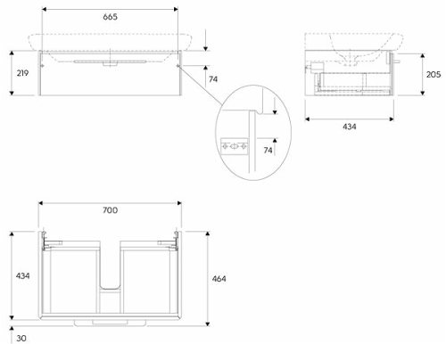 Kolo Life fényes szürke mosdószekrény 70 (89467000)