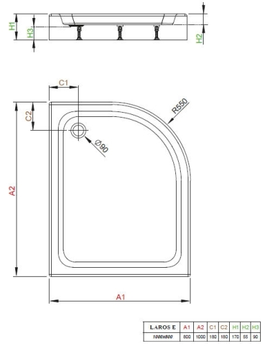 Radaway Laros E 100x80 íves, aszimmetrikus, balos zuhanytálca (SLE81017-01L)