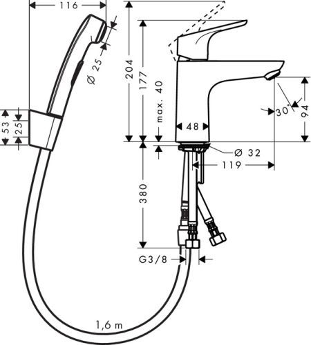 Hansgrohe Focus 100 egykaros mosdócsaptelep Bidette 1jet kézizuhany szett 1,60 m 31927000