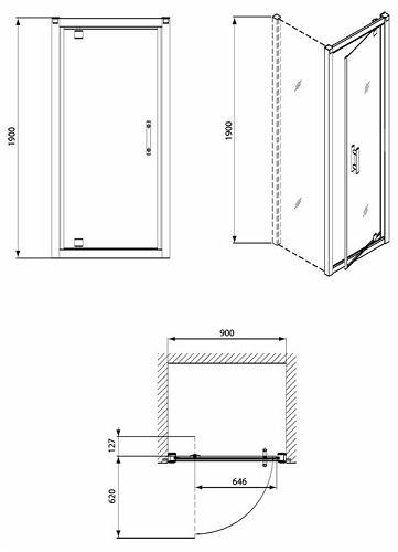 Kolo Geo-6 szárnyas pivot ajtó 90, prismatic üveg (GDRP90205003)