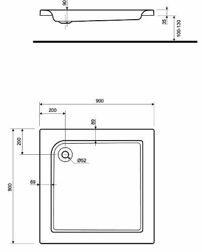 Kolo Standard Plus szögletes zuhanytálca (90x90 cm, XBK1590000)