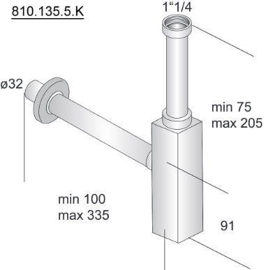 Sapho QUASAR mosdó szifon 1'1/4-32 mm, szögletes, réz/króm (810.135.5.K)
