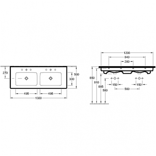 Villeroy and Boch Venticello 130x50 cm beépíthető dupla mosdó 4111DL01