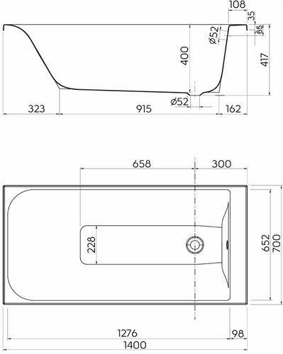 Kolo Rekord egyenes kád antislide felülettel 140 (140x70x40 cm, XWP1640101)