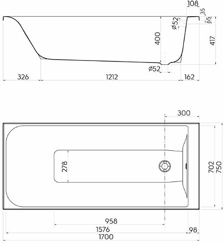 Kolo Rekord egyenes kád antislide felülettel 170 (170x75x40 cm, XWP1671101)