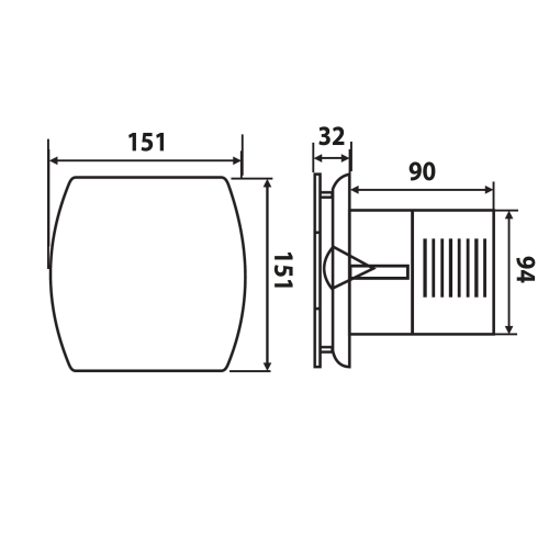 Sapho LEX axiális fürdőszobai ventillátor időzítővel, 15W, cső átmérő 100mm, inox (LX104)