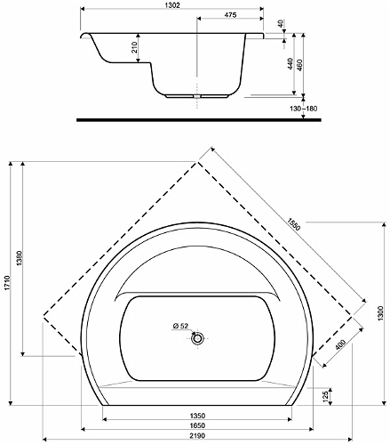 Kolo Furora kör alakú kád ülőrésszel 165 (165x130x44 cm, XWL0465000)