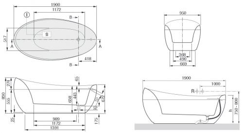 Villeroy and Boch Aveo 190x95 cm szabadonálló kád UBQ194AVE9PDV-01