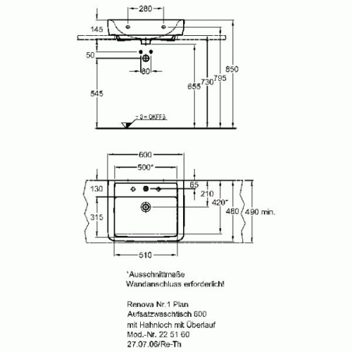 Keramag Renova Nr. 1 Plan mosdó bútorlapos keratect felülettel (60x48 cm, 225160600)