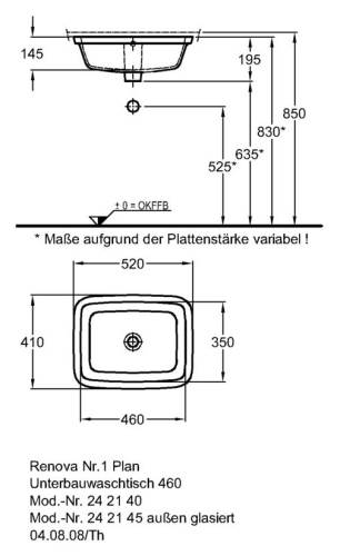 Keramag Renova Nr. 1 Plan alulról beépíthető mosdó keratect felülettel (46x35 cm, 242140600)