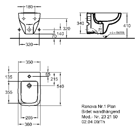 Keramag Renova Nr. 1 Plan fali bidé (232150000)