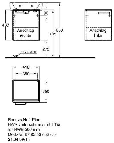 Keramag Renova Nr. 1 Plan szekrény kézmosó alá magasfényű fehér (41x46,3x34 cm, 879350000)