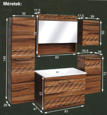 Guido Prémium Lux Enrico oldalsó alsó kis fürdőszoba szekrény szennyeskosárral (39,5x72x28 cm, #Prémium Lux Enrico 05)