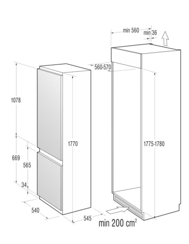 Gorenje beépíthető kombinált hűtőszekrény A+, fehér RKI4181KW