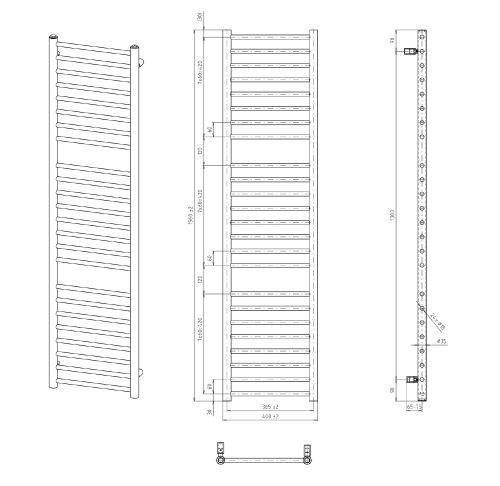 Sapho DINA fürdőszobai radiátor, 400x1560mm, 477W, metál ezüst IR364