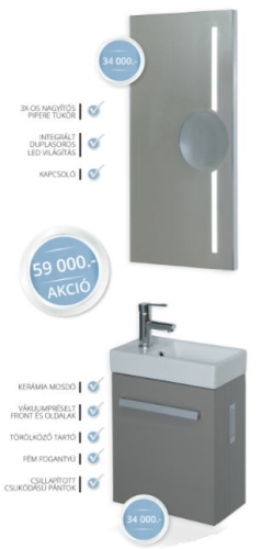 Tboss Modena 40 Lux komplett fürdőszobabútor, kézmosó szekrénnyel, tükörrel (mokka)