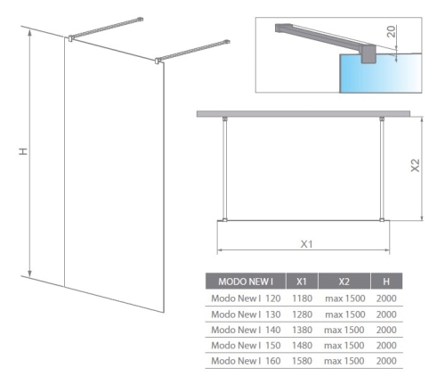 Radaway Modo New I 140 zuhanyfal (nyitott) (388144-01-01)