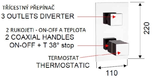 Sapho LATUS falbaépíthető termosztátos csaptelep, 3 irányú, króm (1102-92)