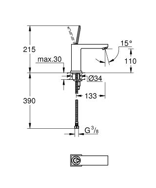 Grohe Eurocube Joy egykaros mosdócsaptelep leeresztő nélkül, M méret 23658 000 (23658000)