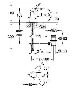 Grohe Eurostyle (2015) egykaros bide csaptelep leeresztővel, fehér, S méret 23720LS3