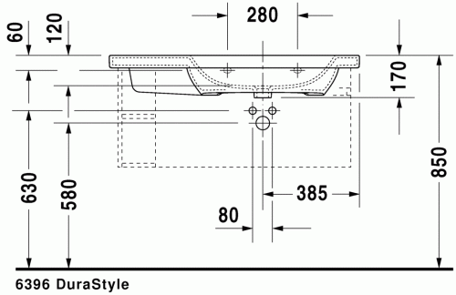 Duravit Durastyle 100x48 cm-es bútorral aláépíthető aszimmetrikus mosdó 2326100000