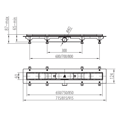 Mofém Linear Klasik/Floor MLP-650 KF padlósíkra építhető lefolyó 501-0002-00