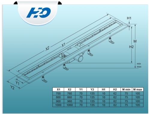 H2O zuhanyfolyóka rozsdamentes Hullám ráccsal, 80 cm