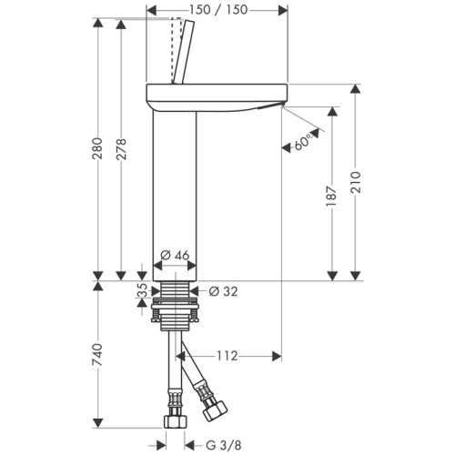 Hansgrohe AXOR Starck X Egykaros magasított mosdócsaptelep 190 leeresztőkar nélkül 10071000