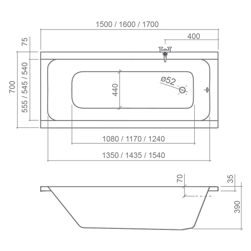 Sani Pro Classic Pro 160x70 cm-es kád 9050000