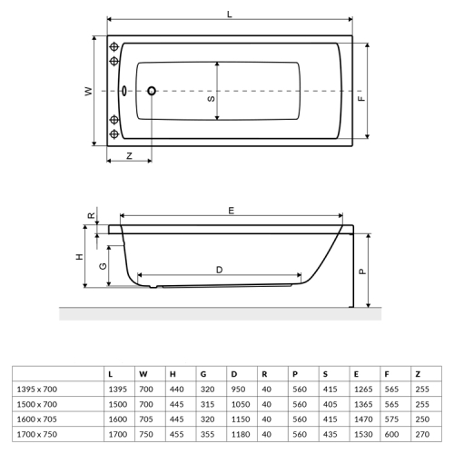 Excellent Aquaria 170x75 cm-es egyenes kád kádlábbal