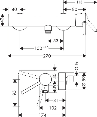 Hansgrohe AXOR Starck egykaros fali zuhanycsaptelep 10665 000 (10665000)