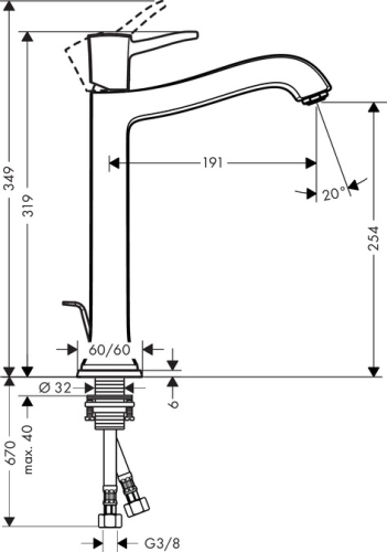 Hansgrohe Metropol Classic egykaros mosdócsaptelep 260 automata lefolyó-garnitúrával, króm 31303 000 (31303000)