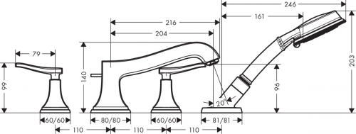 Hansgrohe Metropol Classic 4-lyukú perembe szerelhető kádcsaptelep króm/arany hatású 31441 090 (31441090)