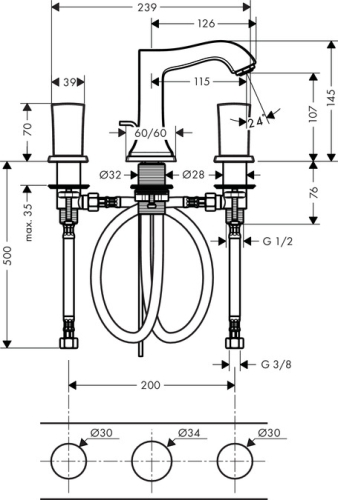 Hansgrohe Metropol Classic 110 3-lyukú mosdócsaptelep króm/arany hatású 31304 090 (31304090)