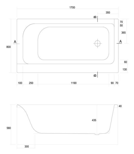 Cersanit Smart 170x80 cm-es egyenes kád kádlábbal, balos S301-117