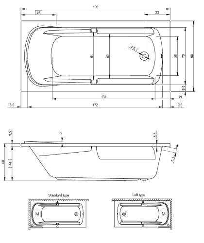 Riho Future 190 XL 190x90 egyenes kád (BC32) B075001005