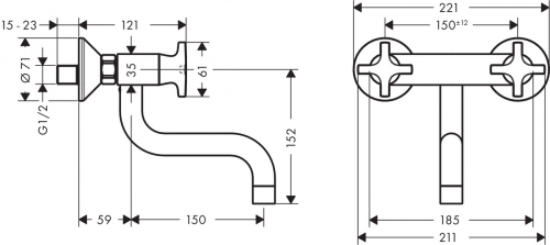 Hansgrohe Logis Classic Kétkaros fali konyhai csaptelep 71287 000 (71287000)