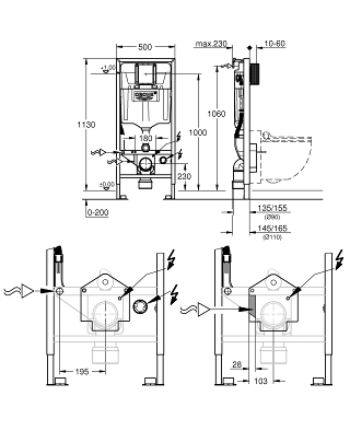 Grohe Rapid SL szerelő elem Sensia bidé funkciós fali WC-hez 39112 001 (39112001)