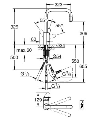 Grohe Eurodisc Cosmopolitan egykaros mosogató csaptelep, nyitott rendszerű vízmelegítőhöz 32546 002 (32546002)