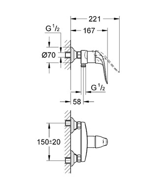 Grohe Euroeco Special egykaros fali zuhanycsaptelep 32781 000 (32781000)