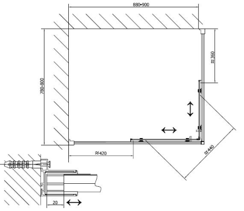 Polysan EASY LINE 80x90 cm-es szögletes zuhanykabin (EL5315)