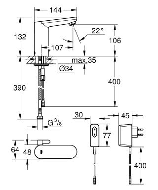 Grohe Eurosmart Cosmopolitan E mosdó csaptelep infravörös elektronikával 36325 001 (36325001)