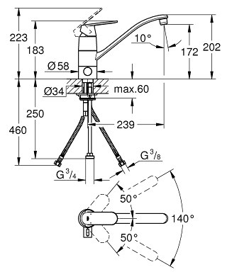 Grohe Eurosmart Cosmopolitan mosogató csaptelep elzáró szeleppel 31161 000 (31161000)