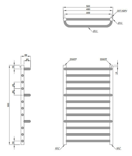 Sapho MANISA 500x800 mm radiátor három törölközőtartóval, króm (IZ110)