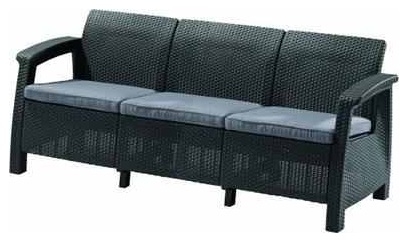Curver Corfu love seat max kanapé, Bútor színe: Grafit színben, világos szürke párnával