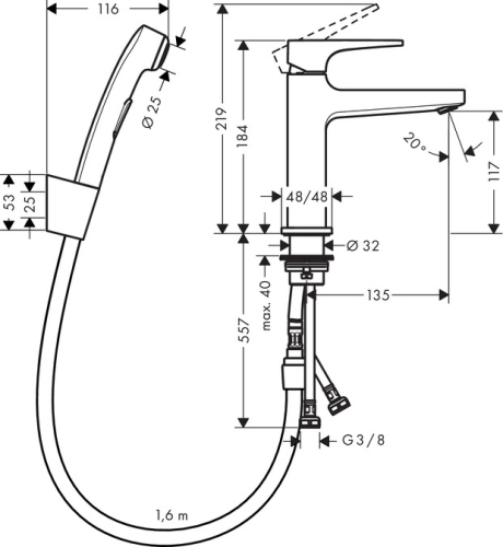 Hansgrohe Metropol bidette szett 1,60 m 32522 000 (32522000)