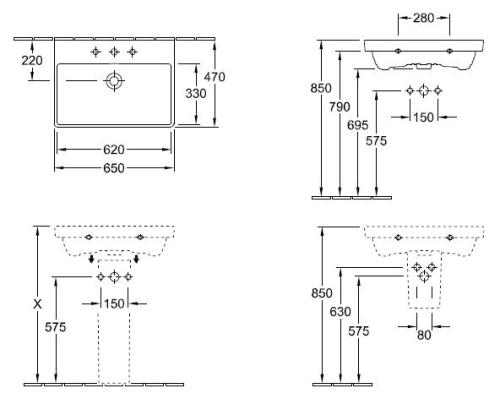 Villeroy & Boch Avento 65x47 cm mosdó 4158 65 01 (41586501)