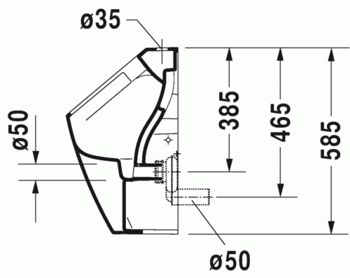 Duravit ME by Starck öblítőperem nélküli felső bekötésű Rimless piszoár, 0,5 l, légymatricával 2815300007