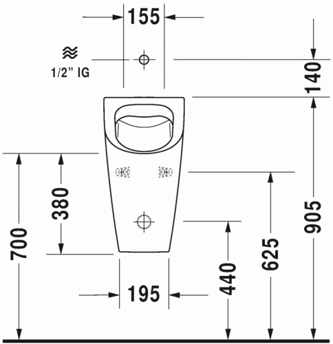 Duravit ME by Starck öblítőperem nélküli felső bekötésű Rimless piszoár, 0,5 l, légymatricával 2815300007