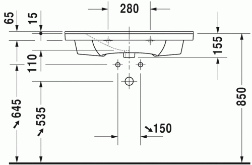 Duravit P3 Comforts 85x49,5 cm bútorral aláépíthető mosdó 2332850000